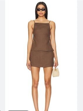 Lovers + Friends Chocolate Brown Two-Piece Keila Mini Set. Top and Skort
